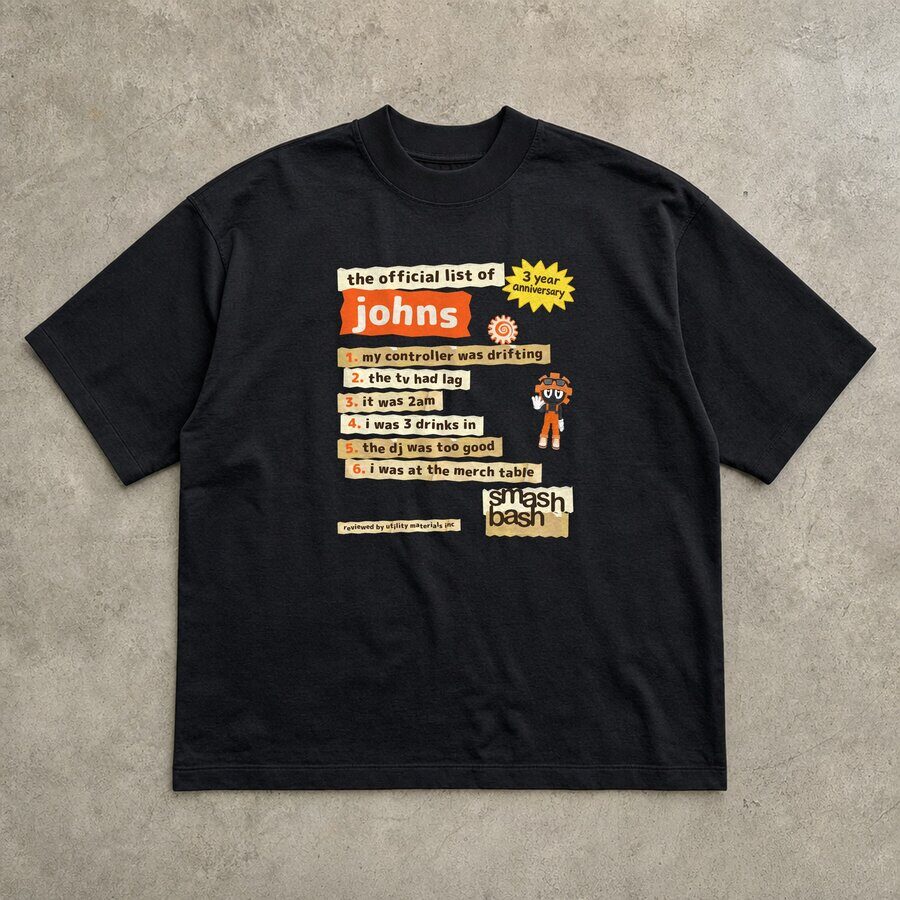 Black heavyweight tee with the johns print